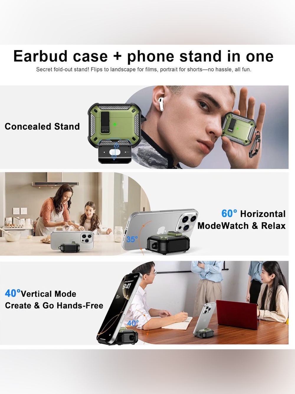 Case for AirPods 3 Rugged Protective Case Wireless & Phone Stand White - Picture 10 of 11